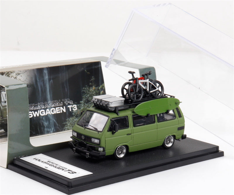 Mortal VW T3 Magway van BBS Low lying version olive drab - with Accessories 1:64 Car Pre-built Model view7