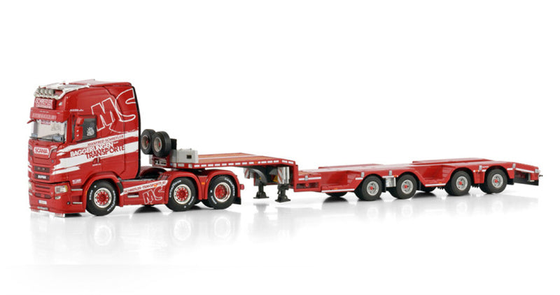 WSI SCANIA S HIGHLINE CS20H 6X2 TWIN STEER SEMI WHEEL WELL LOW LOADER - 4 AXLE Manfred Schrefler 1:50 Model