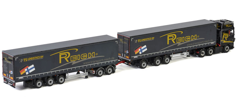 WSI  DAF XF SUPER SPACE CAB 6X2 TWINSTEER CURTAINSIDE TRAILER (LZV)- 3 AXLE Reich Philipp TS Logistics OY 1:50 Truck Pre-built Model