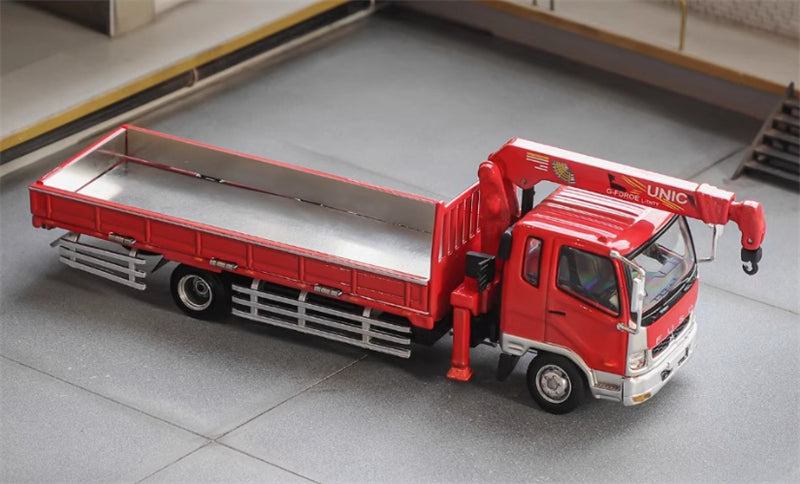 GCD Mitsubishi Fuso Boom Crane Truck Red w/ Coarse & Fine Metal Tubes RHD Limited Edition 888PCS only 1:64 Truck Pre-built Model view1