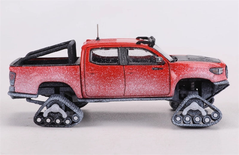 GCD Toyota Tacoma Snow Edition with tank track Snowflake Orange Red LHD 1:64 Truck Pre-built Model view3