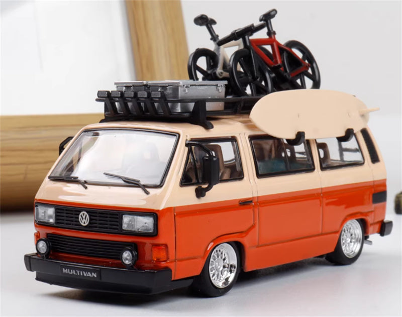 Mortal Model Volkswagen T3 Van BBS Orange + Orange Pink Double Combination 1:64 Car Pre-built Airliner Model Display view1