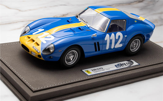 BBR MODELS Ferrari 250 GTO Targa Florio 1964 Norinder #112 Tour de France racing car blue Limited Edition 200PCS ONLY Leather base 1:18 Car Pre-built Model view1
