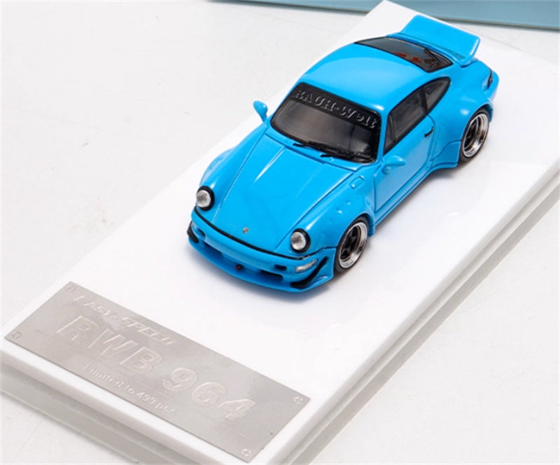 FAST & SPEED Porsche RWB 964 Duck Wing sky blue Limited Edition 499PCS ONLY RAUH - Welt 1:64 Car Pre-built Model view3