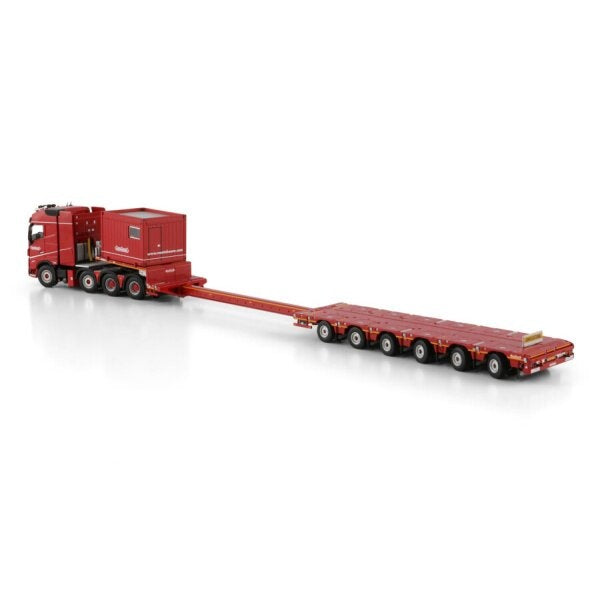 1:50 VOLVO Nooteboom Red Line FH5 8X4 MANOOVR -6 AXLE + 10FT CONTAINER WSI Red Diecast Model