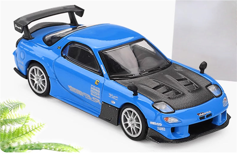 MINIGT Mazdza RX-7 RE-Amemiya 20B NA 3ROTOR-7 Ama-san GO Blue color box packaging 1:64 Car Pre-built Model view4