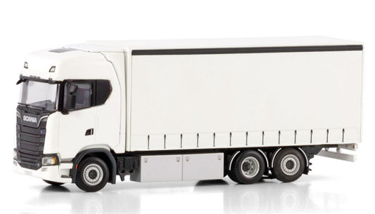 WSI SCANIA S HIGHLINE CS20H RIGED CURTAINSIDE TRUCK 6X2 TAG AXLE White Line 1:50 Truck Pre-built Model