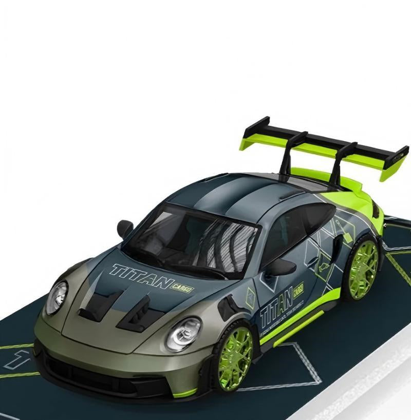TimeMicro Porsche 992 GT3 RS TITAN Cargo Livery Green Silver Regular Version Limited Edition 999PCS ONLY 1:64 car Pre-built Model view1