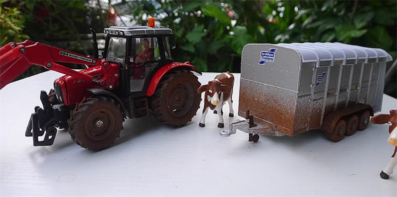 FLOZ Massey Ferguson with IWilliams Stock Trailer Old version Red Limited Edition 2000PCS ONLY 1:32 Truck Pre-built Model