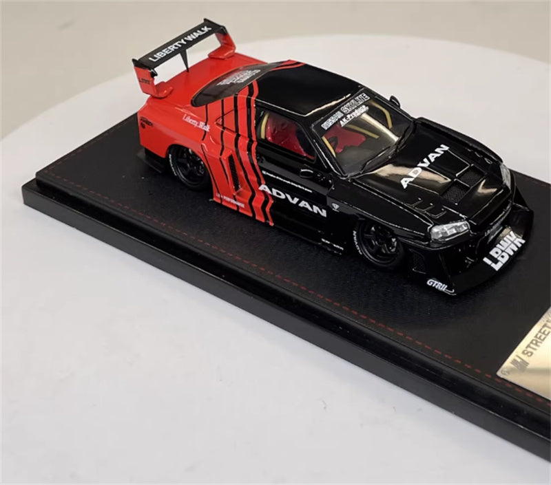 SW Nissan Skyline LBWK ER34 ADVAN Red Black Limited Edition 499PCS ONLY 1:64 car Pre-built Model view3