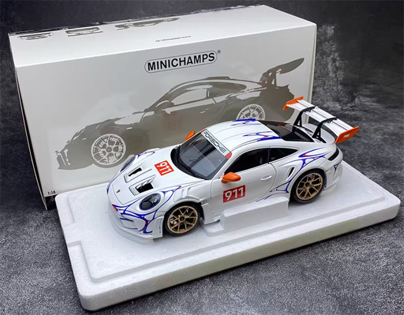 1:18 PORSCHE 911 (992) GT3 RS 2023 White Orange Decor  MINICHAMPS  DIECAST Car Model