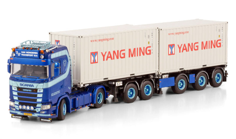 WSI SCANIA S NORMAL CS20N 4X2 2CONNECT COMBI TRAILER - 2+3 AXLE + 2X 20FT CONTAINER Van Wonderen Beesd B.V. Yang Ming 1:50 Model