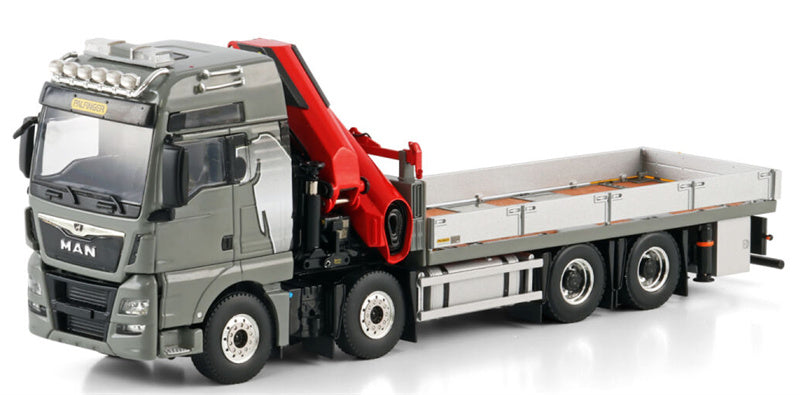 WSI MAN TGX XXL EURO 6C (FACELIFT) RIGED FLATBED TRUCK 8X4 WITH PALFINGER PK 480 TEC + 20FT CONTAINER Premium Line 1:50 Truck Pre-built Model