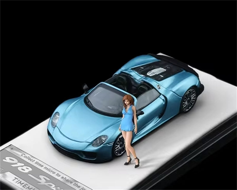 TimeMicro Porsche 918 Spyder Electric Blue w/ Doll Version Limited Edition 999PCS ONLY 1:64 car Pre-built Model view1