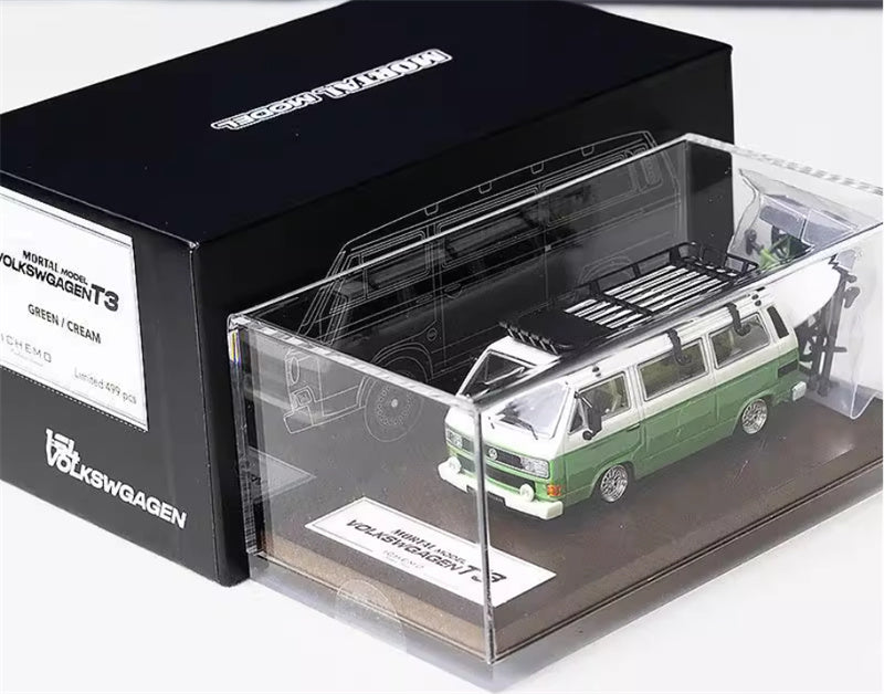 Mortal Volkswagen VW T3 Magway van BBS Lowered Version with accessories GREEN/CREAM Limited Edition 499PCS ONLY 1:64 Car Pre-built Model view10