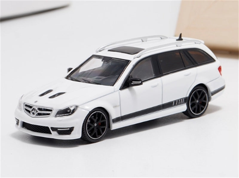 Flame Mercedes-Benz C63 AMG Edition 507 Wagon White Limited Edition 499PCS ONLY 1:64 car Pre-built Model view1