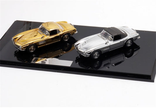 GFCC BMW 507 Roadster Retro Car 1957 Convertible Gold and silver Dual car set 1:64 car Pre-built Model view1