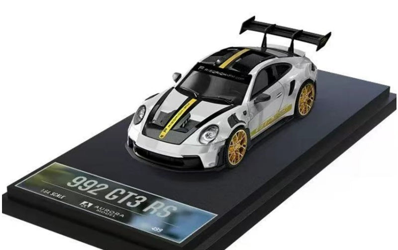 1:64 PORSCHE 911 992 GT3 RS  Platinum w/ Stripe AURORA MODEL  Regular Edition Limited Edition 499PCS ONLY DIECAST Model