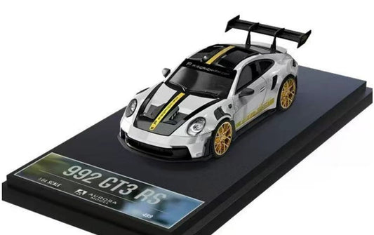 1:64 PORSCHE 911 992 GT3 RS  Platinum w/ Stripe AURORA MODEL  Regular Edition Limited Edition 499PCS ONLY DIECAST Model