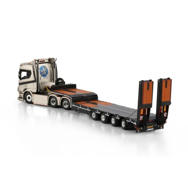 1:50 SCANIA DIJKSTRA R CR20N 6X2 SEMI LOW LOADER W/ RAMPS 4 AXLE WSI Diecast Model