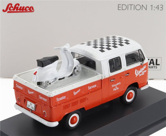 SCHUCO VOLKSWAGEN VW T2 Vintage Scooter Parts WITH Vespa GS 1:43 Car Model view2
