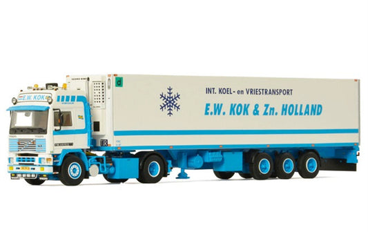WSI VOLVO F16 GLOBETROTTER 4X2 REEFER TRAILER - 3 AXLE E.W. KOK & ZN. 1:50 Truck Pre-built Model