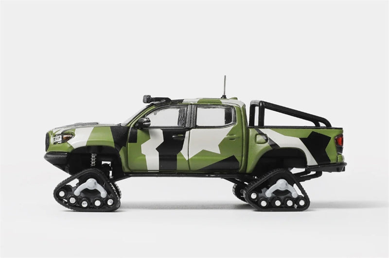 GCD Toyota Tacoma Snow Edition with tank track Green Camo LHD 1:64 Truck Pre-built Model view3