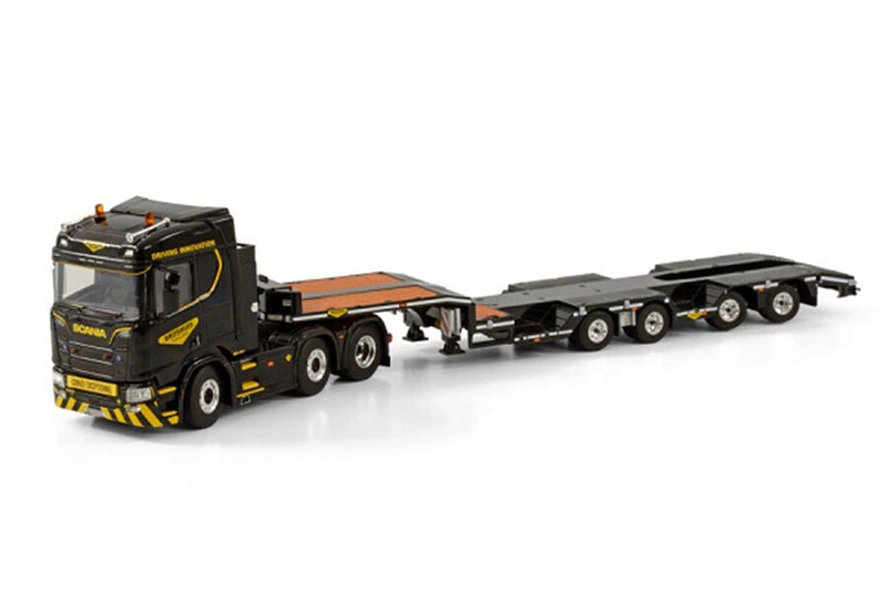 WSI SCANIA R NORMAL CR20N 6X2 TWINSTEER BROSHUIS WHEEL WELL SEMI LOWLOADER - 4 AXLE PREMIUM LINE 1:50 Truck Pre-built Model