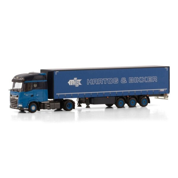 1:50 DAF HARTOG BIKKER XG 4X2 CURTAINSIDE TRAILER 3 AXLE WSI  Blue DIECAST Model