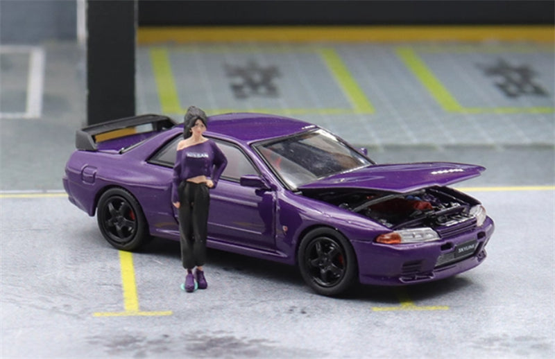 TIMEMICRO Nissan GTR R32 with Figure metal purple Limited Edition 999PCS ONLY 1:64 Car Pre-built Model view3