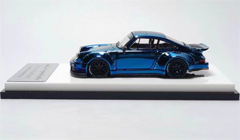mymodelcollect Porsche RWB 930 Duck Wing Electroplating blue 1:64 Car Pre-built Model view4