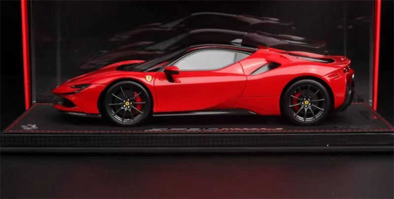 BBR MODELS Ferrari SF90 Stradale Standard Red Carbon black wheel/red calipers Limited Edition 40PCS ONLY Leather base 1:18 Car Pre-built Model view5