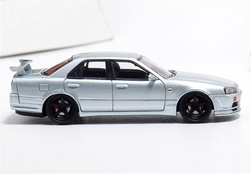 Mortal Nissan GTR ER34 25GT SKYLINE URAS Modified Edition Ice Blue - Regular Edition (Black Wheel) Limited Edition 1:64 Car Pre-built Model view3