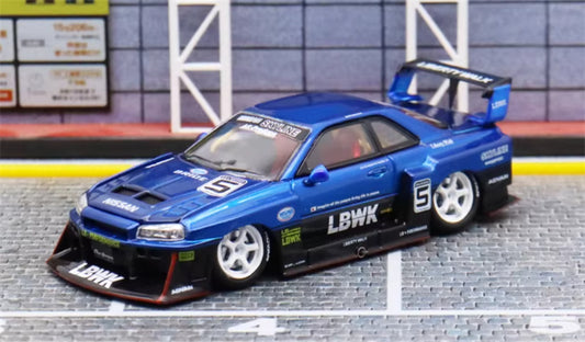 SW Nissan Skyline LBWK ER34 Blue Black White Wheel 5# Limited Edition 1:64 car Pre-built Model view1