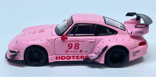 1:64 Porsche RWB 993 Matte Pink Hooters #98 Model model DIECAST Civil Car Model