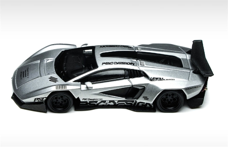 TIMEMICRO Lamborghini Countach Silver PSC Design 1:64 Car Pre-built Model view2
