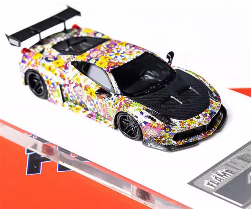 Flame Ferrari 458 GT LBWK wide body modified car Limited Edition 299PCS ONLY Sunflower coating noctilucent 1:64 Car Pre-built Model view9