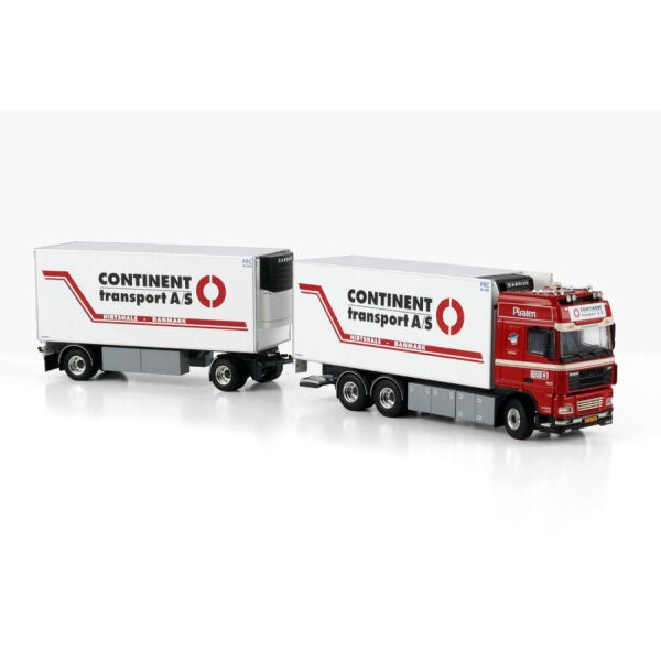 1:50 DAF CONTINENT TRANSPORT A/S XF 95 CAB 6X2 REEFER DRAWBAR TURNTABLE TRAILER 5 AXLE WSI Diecast Model
