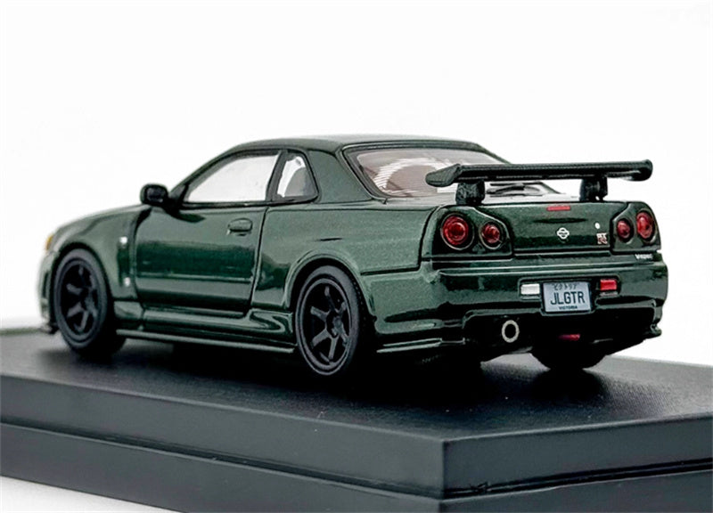 MOTORHELIX NISSAN SKYLINE GT-R R34 (NISMO) Customized Dark Green Limited Edition 699PCS ONLY 1:64 Car Pre-built Model view5