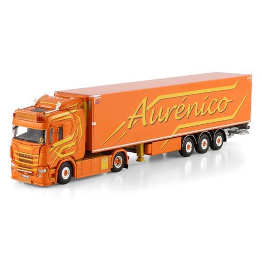 1:50 SCANIA AURNICO R CS20N 4X2 REEFER TRAILER 3 AXLE WSI  Orange Diecast Model