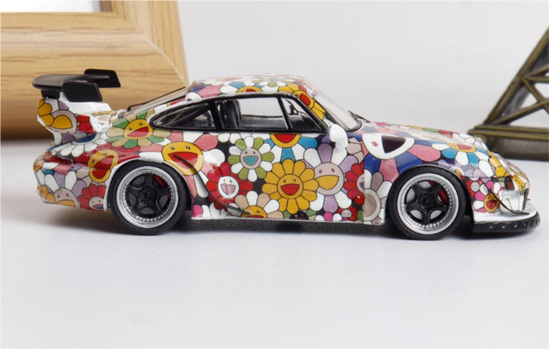 FLAME Porsche RWB 993 Sunflower Night Light Edition Limited Edition 499PCS ONLY RAUH - Welt 1:64 Car Pre-built Model view3