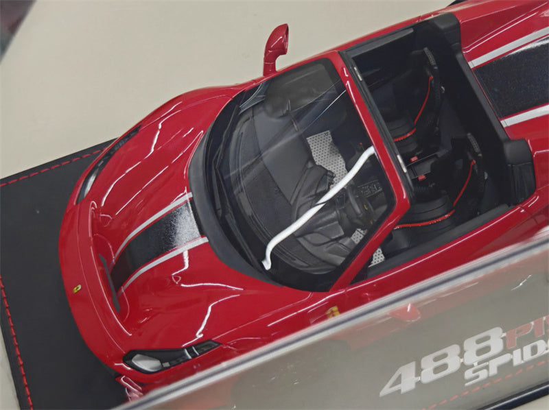 BBR MODELS Ferrari 488 Pista Spider Rosso Corsa 322 metal Standard Red Black Stripe Black Wheel Red Calipers Limited Edition 28PCS ONLY Leather base 1:18 Car Pre-built Model view12