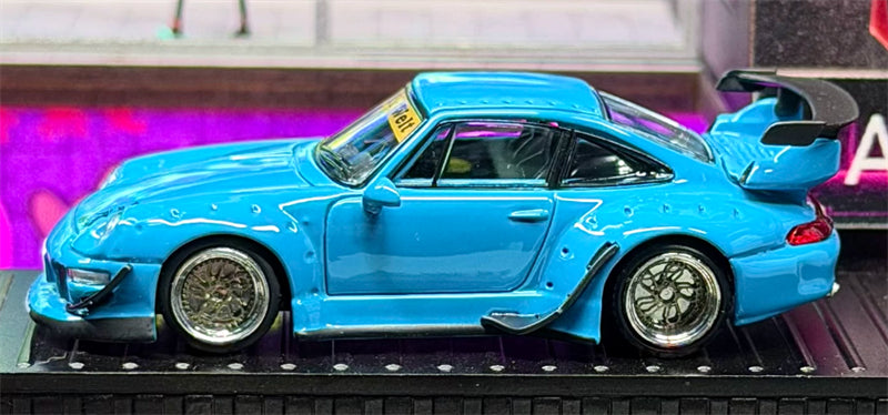 1:64 Porsche RWB 993 Miami Blue Model model DIECAST Civil Car Model