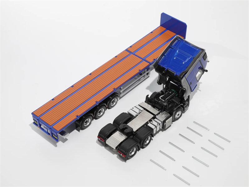 GCD Mercedes Benz Actros 3-Axle Gigaspace 6x2 Semi-trailer truck & scaleble Blue LHD 1:64 Truck Pre-built Model view3