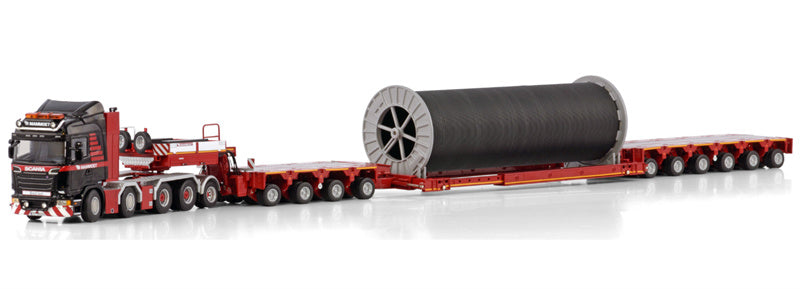 Mammoet Scania R streamline highline 8x4 add on axle with 4 bed 6 trailer + cable reel 1:50 Truck Pre-built Model