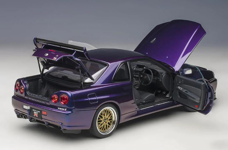 AUTOART Nissan Skyline GT-R (R34) V-Spec II with BBS LM wheels midnight purple 1:18car Pre-a Model