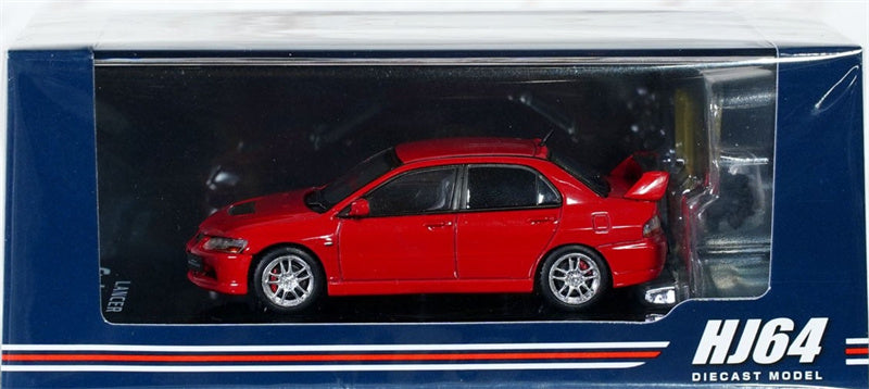 Hobby JAPAN MITSUBISHI LANCER EVOLUTION 9 GSR with Engine Red - Silver Wheel 1:64 Car Pre-built Model view3