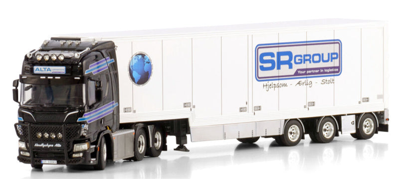WSI SCANIA R HIGHLINE CR20H 6X2 TAG AXLE SEMI BOX TRAILER - 3 AXLE Alta Logistics / SR Logistics 1:50 DIECAST Truck Lorry