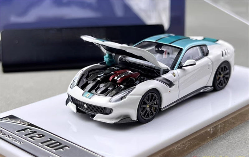 Stance Hunters Ferrari F12 TDF Supercar Limited Edition 499PCS ONLY White - green stripes 1:64 Car Pre-built Model view4