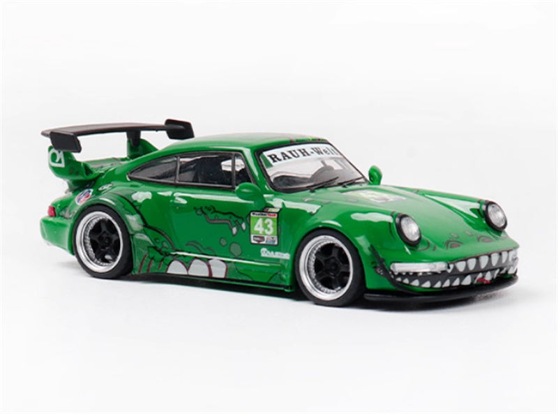 FLAME Porsche RWB 964 Green Dinosaurs Limited Edition 499PCS ONLY RAUH - Welt 1:64 Car Pre-built Model view4